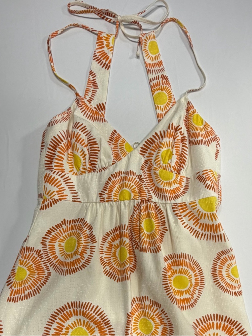Trina Turk Mini Dress Orange Yellow Sunburst Womens Size 2 Halter Boho Beach - Picture 3 of 13